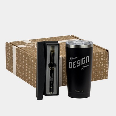 TiTUS® Double Wall Insulated Tumbler & Chrome Trim Pen Gift Set